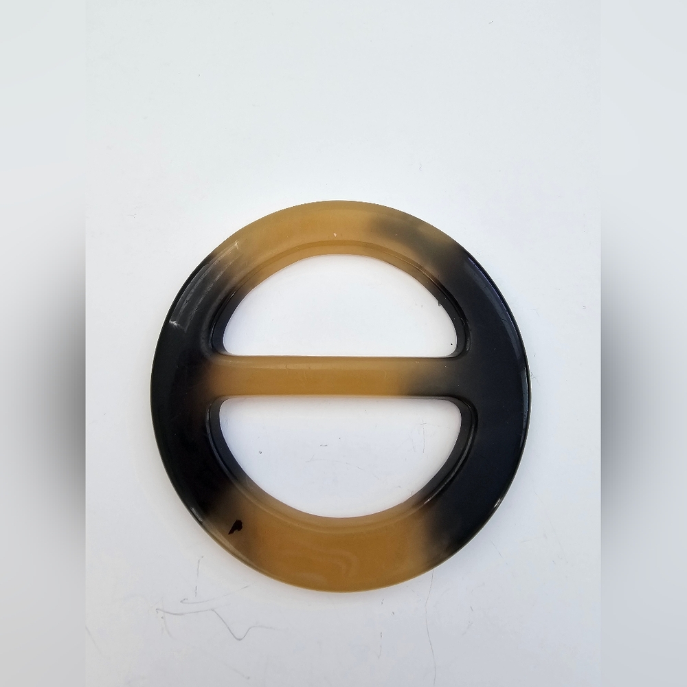 Vintage Mid-Century Circular Faux Horn Slide Buckle – 2" Round Retro Tortoise